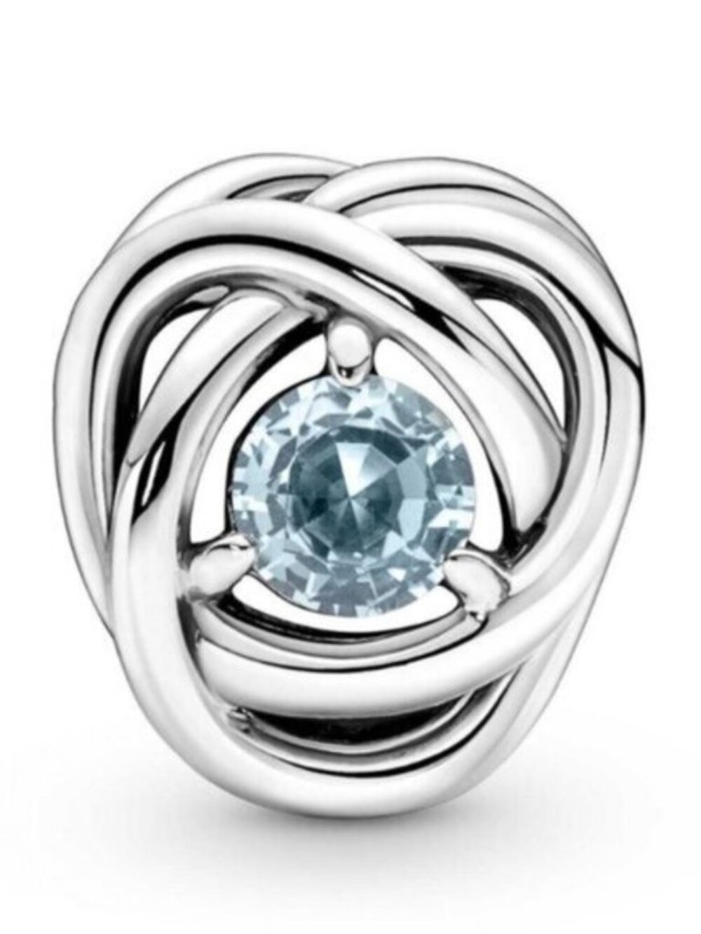 Pandora Silver Knot Charm with Light Blue Stone